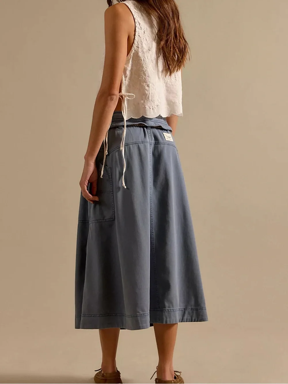 Free People We The Free Sibyla Midi Skirt in Siesta Seas Blue NWT